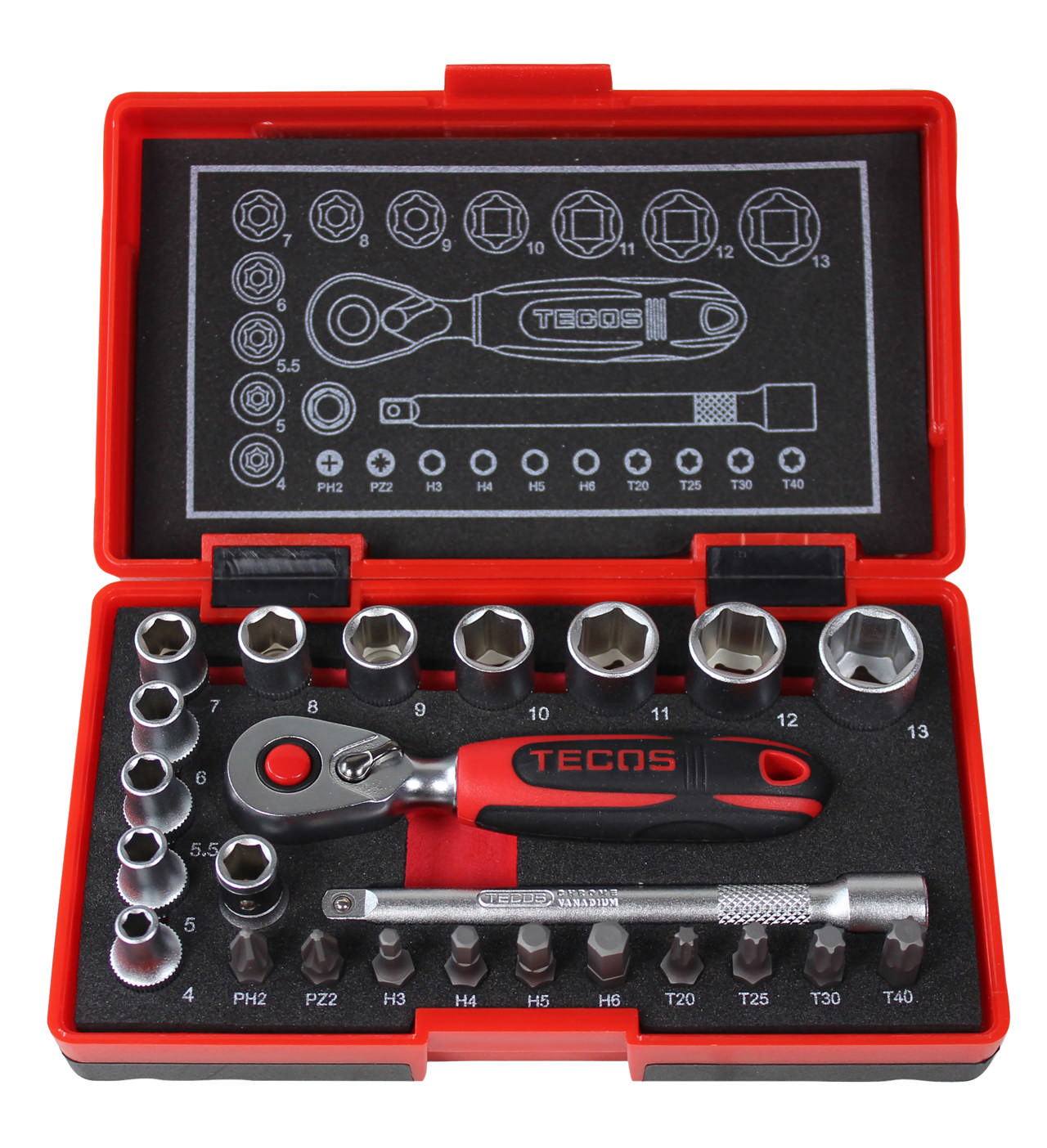 Topnøglesæt T-0623M, 1/4