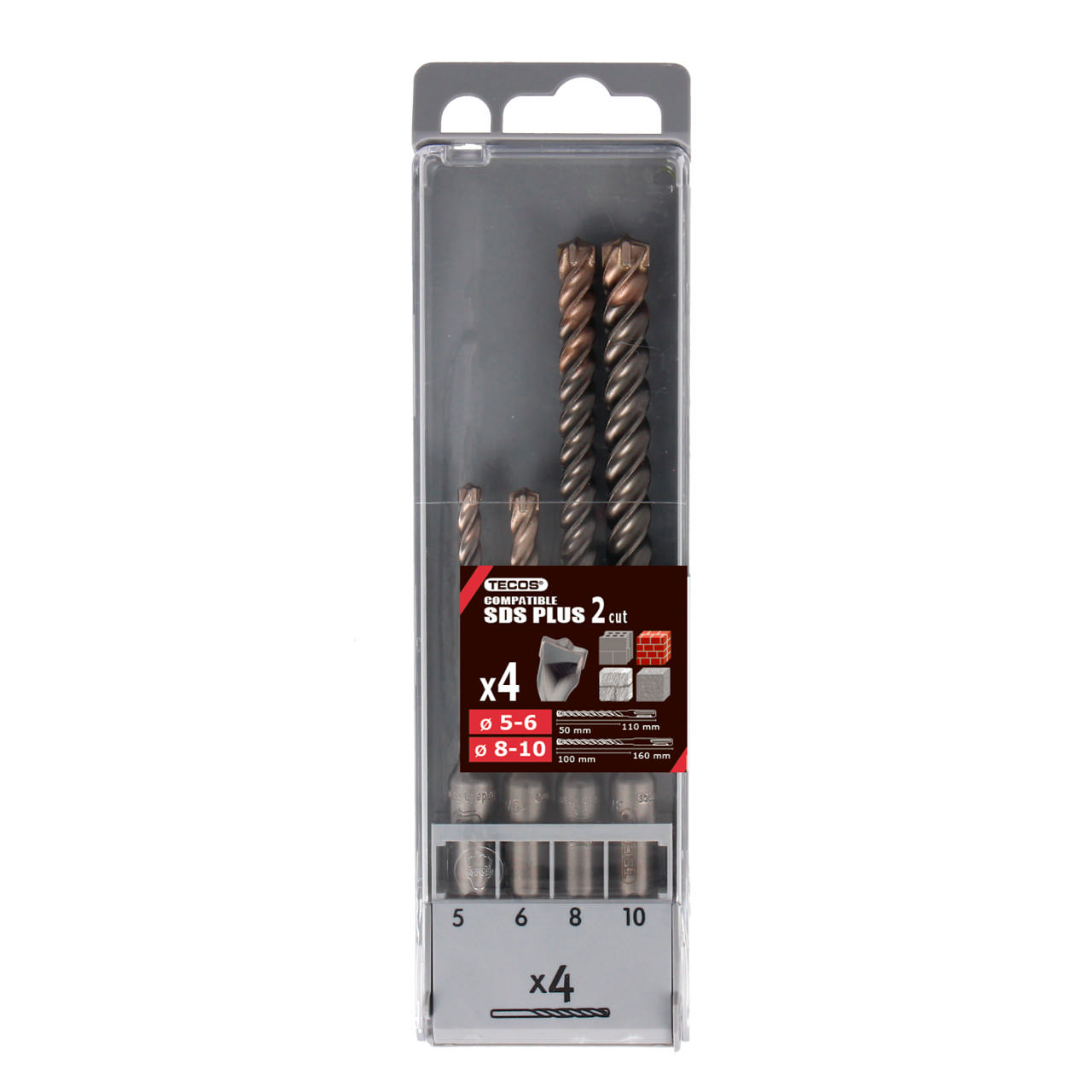 Hammerborsæt, 4 dele: 5 - 10 mm - 2 skær