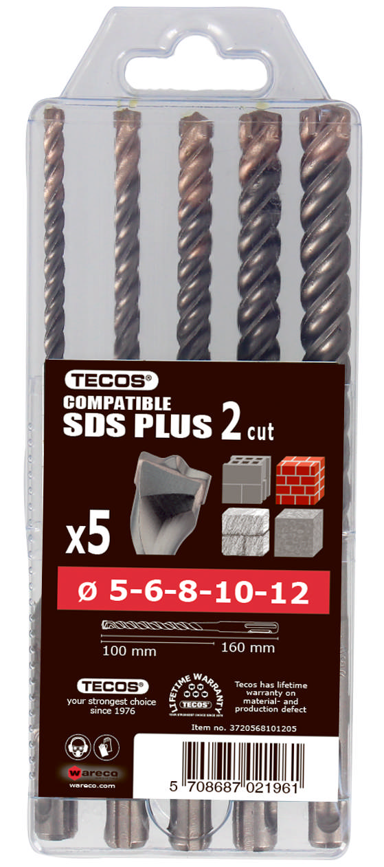 Hammerborsæt, 5 dele: 5 - 12 mm - 2 skær