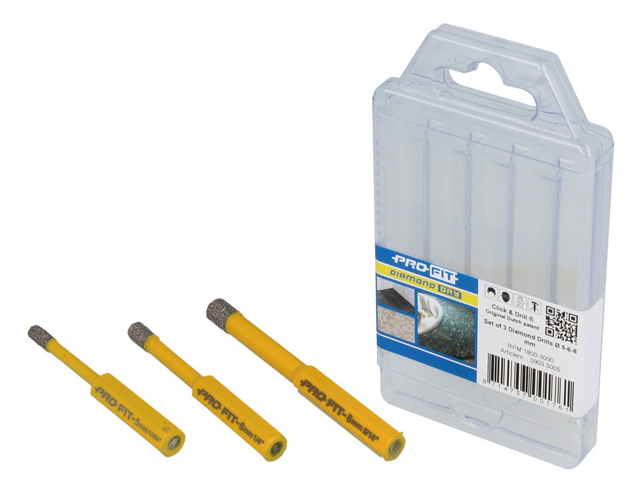 Diamantborsæt 3 dele: 5 - 6 - 8 mm