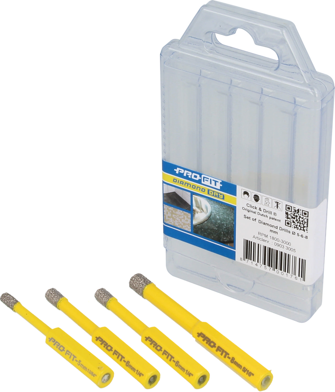 Diamantborsæt 4 dele: 5, 2x6, 8 mm