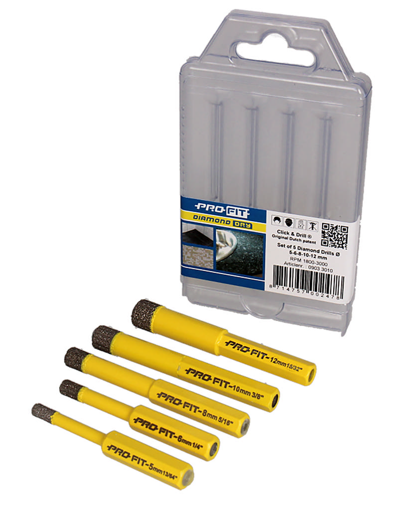 Diamantborsæt 5 dele: 5, 6, 8, 10, 12 mm