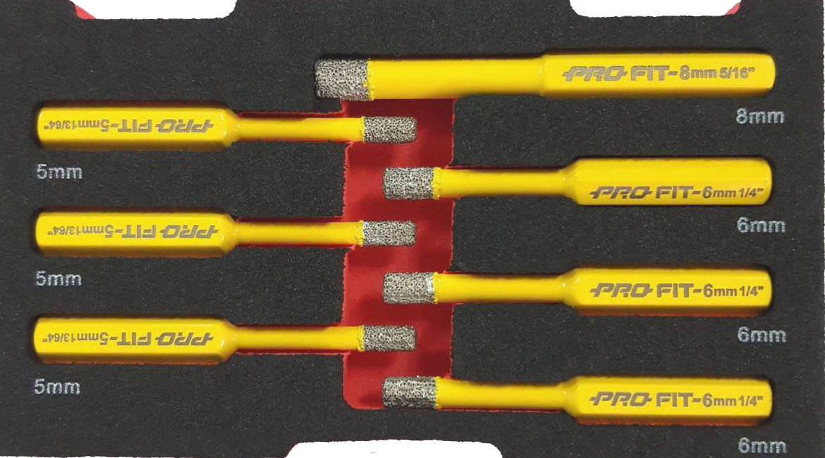 Diamantborsæt 7 dele: 3x 5 mm - 3x 6 mm - 1x 8 mm