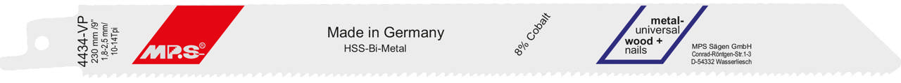 Bajonetsavklinge 4434-VP, 230 mm, tænder 1,8 - 2,5 mm / 10 - 14 tpi, Bimetal