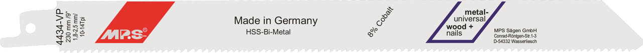 Bajonetsavklinge 4434-VP, 230 mm, tænder 1,8 - 2,5 mm / 10 - 14 tpi, Bimetal