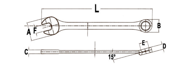 Ringgaffelnøgle, 15 × 190 mm